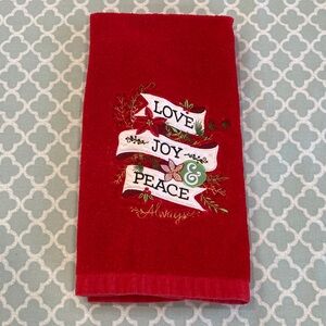 St. Nicholas Square Red Bathroom Hand Towel Love Joy & Peace Always Embroidered